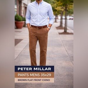 Peter Millar Pants Mens 35x29 Brown Flat Front Chino